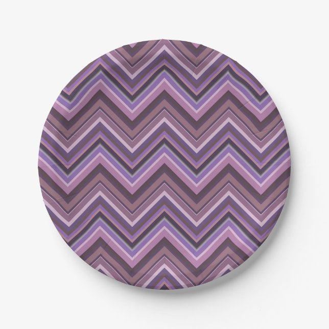 Mauve zigzag stripes paper plates (Front)