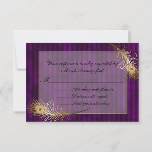 Mave  Golden Peacock Feather Wedding RSVP Card