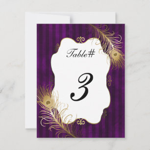 Mave & Golden Peacock Feather Wedding Table Number