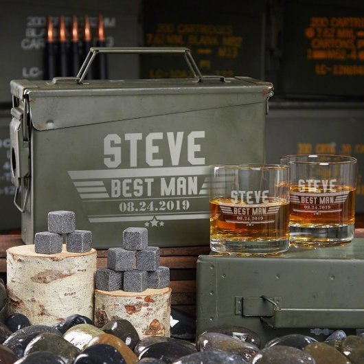 Maverick 30 Caliber Ammo Can Set & Whiskey Glasses (Front)
