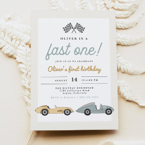 MAVERICK Pastel Race Car Fast One 1st Birthday Invitation