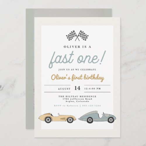 MAVERICK Pastel Race Car Fast One 1st Birthday Invitation