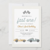 MAVERICK Pastel Race Car Fast One 1st Birthday Invitation (Front)