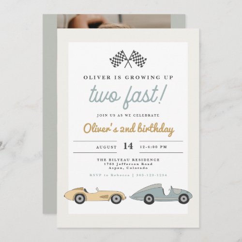 MAVERICK Pastel Race Car Two Fast 2nd Birthday Invitation