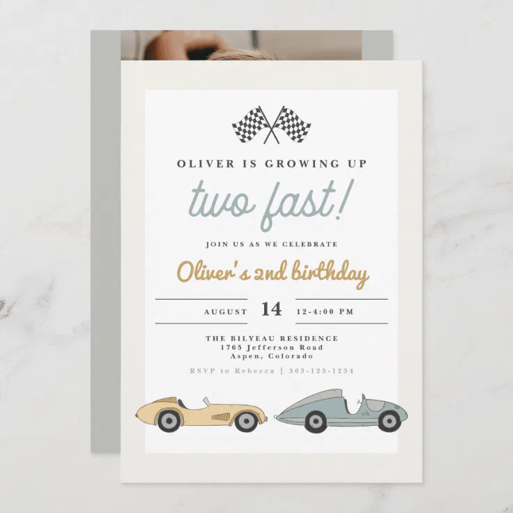 Editable Racing Car Birthday Invitation Growing Up Two Fast Invite