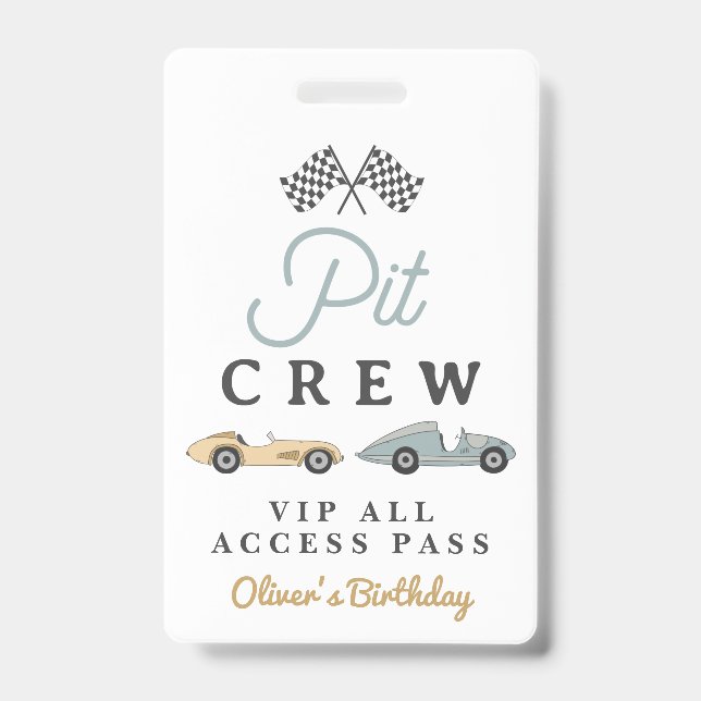 MAVERICK Race Car Birthday Party Pit Crew VIP Pass Badge (Front)