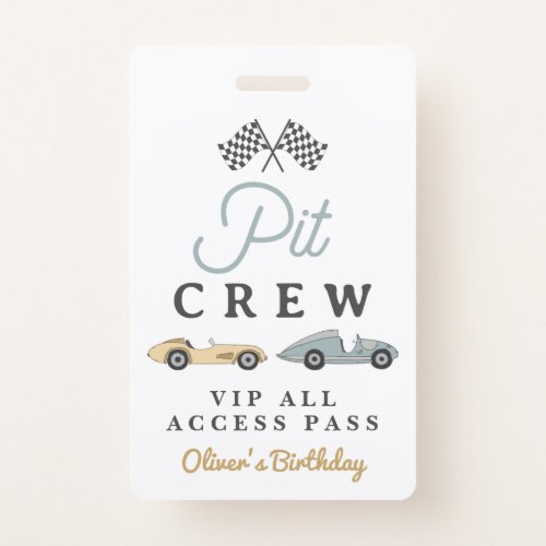 MAVERICK Race Car Birthday Party Pit Crew VIP Pass Badge
