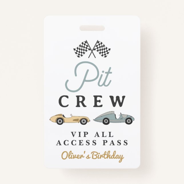 MAVERICK Race Car Birthday Party Pit Crew VIP Pass Badge (Front)