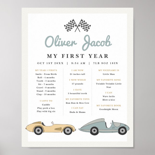 MAVERICK Retro Pastel Race Car 1st Year Milestone Poster (Front)