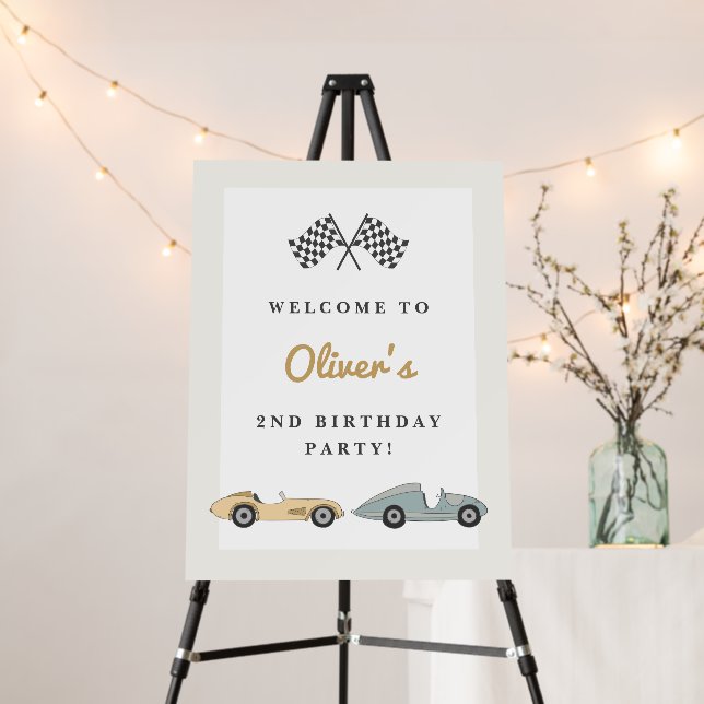 MAVERICK Retro Pastel Race Car 2nd Birthday Foam Board (In Situ (Stand))