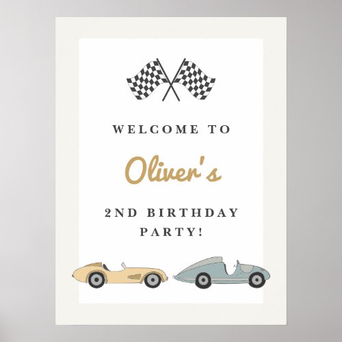 MAVERICK Retro Pastel Race Car 2nd Birthday  Poster