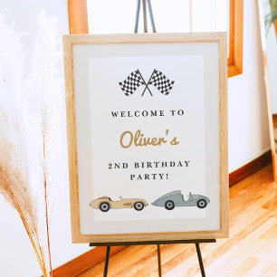 MAVERICK Retro Pastel Race Car 2nd Birthday Poster