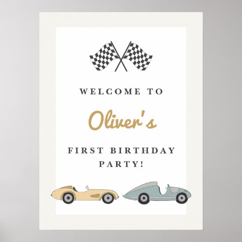 MAVERICK Retro Pastel Race Car First Birthday Poster