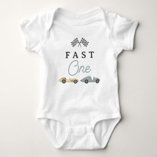 MAVERICK Vintage Race Car Fast One 1st Birthday Baby Bodysuit