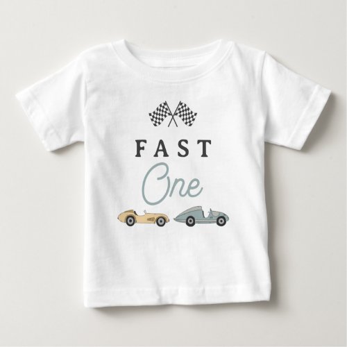 MAVERICK Vintage Race Car Fast One 1st Birthday  Baby T_Shirt