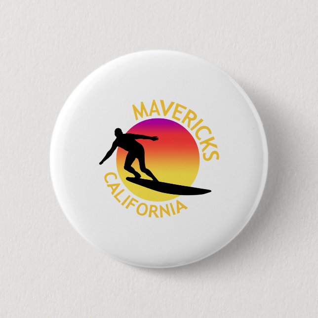 Mavericks Surfing California Vacation  Button (Front)