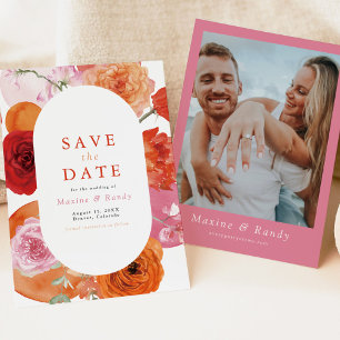MAX Bold Fuchsia & Orange Floral Save the Date Invitation