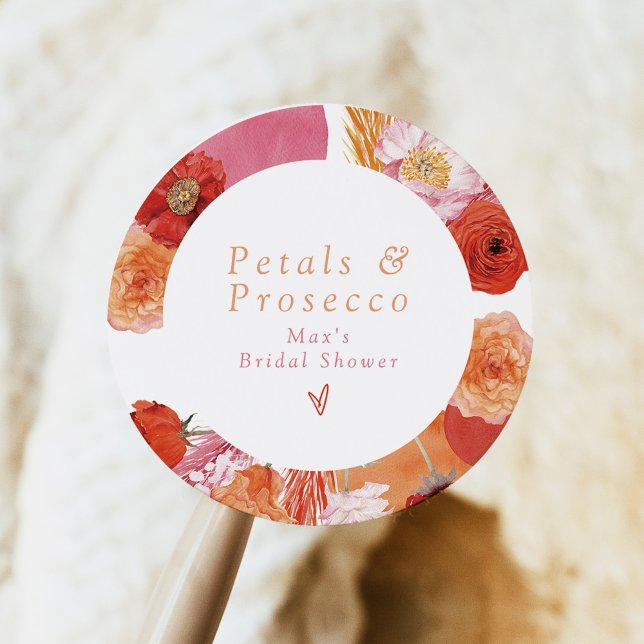 MAX Bright Floral Petals & Prosecco Bridal Shower Classic Round Sticker (Creator Uploaded)