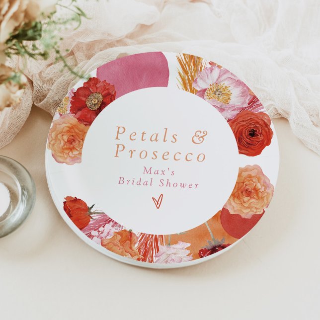 MAX Bright Floral Petals & Prosecco Bridal Shower Paper Plates (Creator Uploaded)