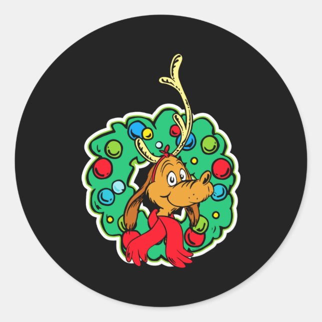 Max Christmas Wreath  Classic Round Sticker (Front)