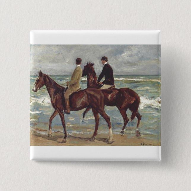 Max Liebermann: Two Riders on the Beach Art Button (Front)