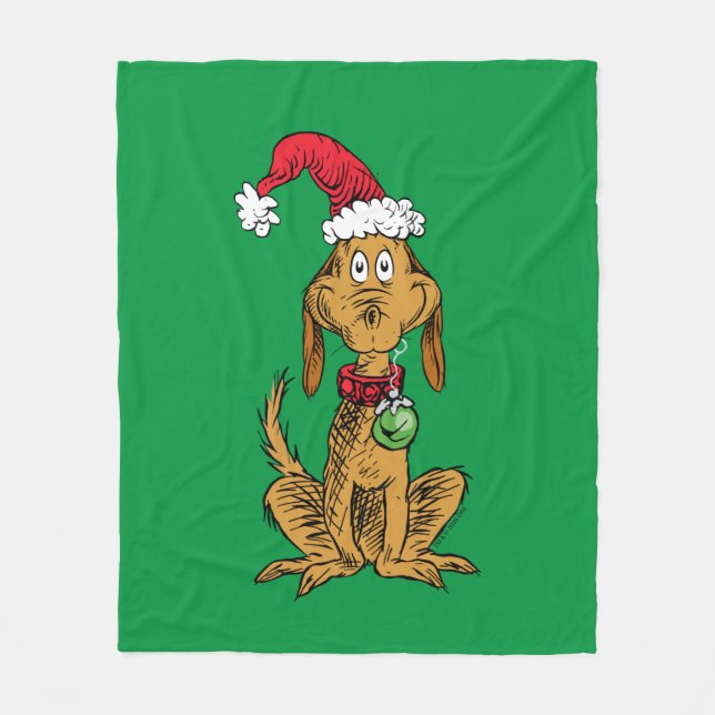Max the Dog in Santa Hat Fleece Blanket (Front)