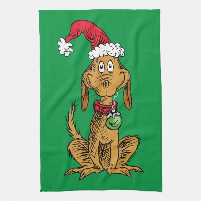 Max the Dog in Santa Hat Kitchen Towel (Vertical)