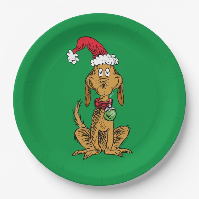 Max the Dog in Santa Hat Paper Plates (Front)