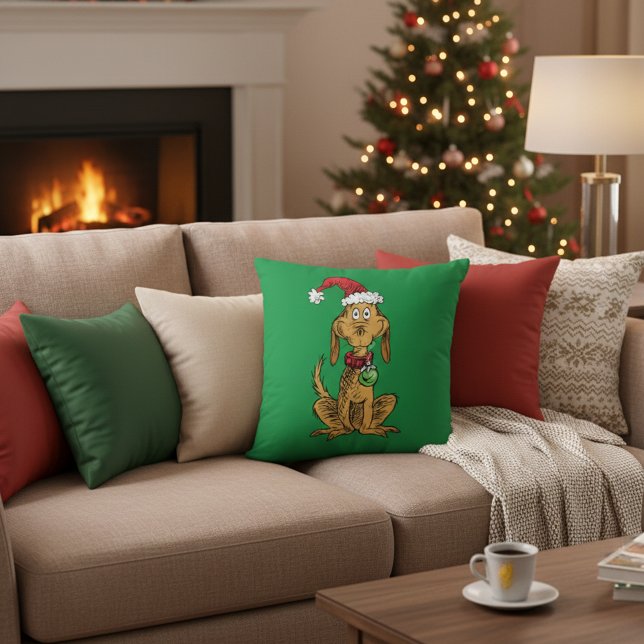 Max the Dog in Santa Hat Throw Pillow (Creator Uploaded)