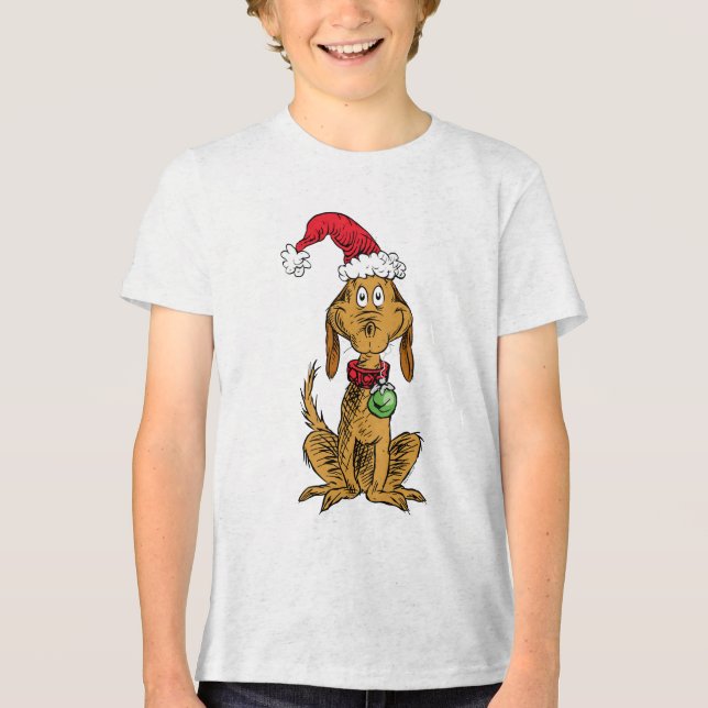 Max the Dog in Santa Hat Tri-Blend Shirt (Front)