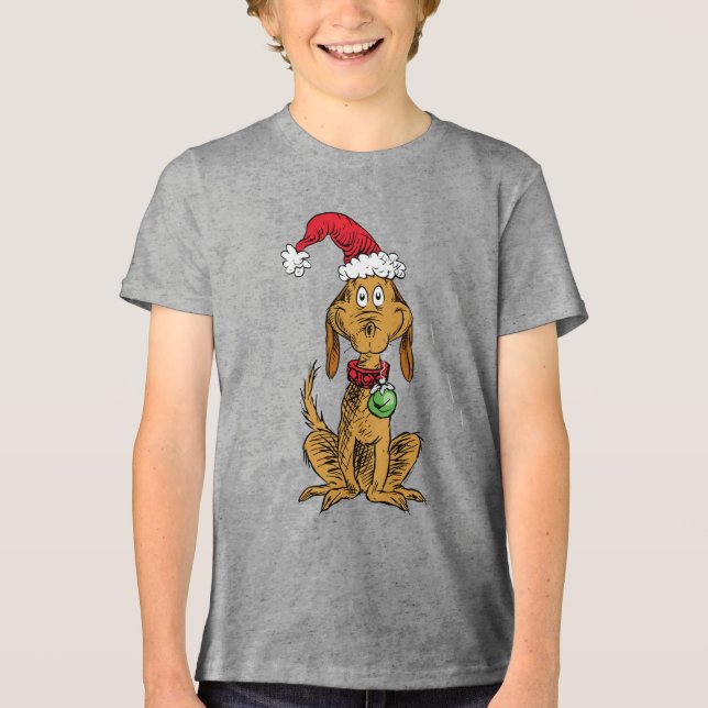 Max the Dog in Santa Hat Tri-Blend Shirt (Front)