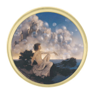 Maxfield Parrish Air Castles 1904 Vintage Fantasy  Gold Finish Lapel Pin
