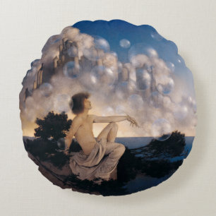 Maxfield Parrish Air Castles 1904 Vintage Fantasy Round Pillow