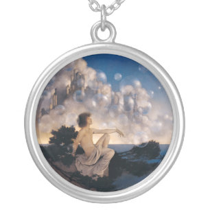Maxfield Parrish Air Castles 1904 Vintage Fantasy  Silver Plated Necklace