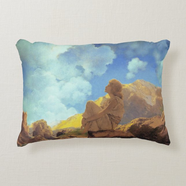 Maxfield Parrish Morning 1922 Cloud Blue Fine Art Accent Pillow (Front)