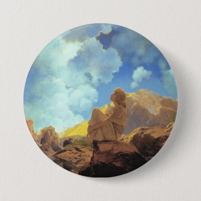 Maxfield Parrish Morning 1922 Cloud Blue Fine Art Button (Front)