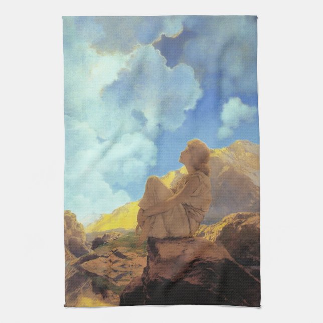 Maxfield Parrish Morning 1922 Cloud Blue Fine Art Kitchen Towel (Vertical)