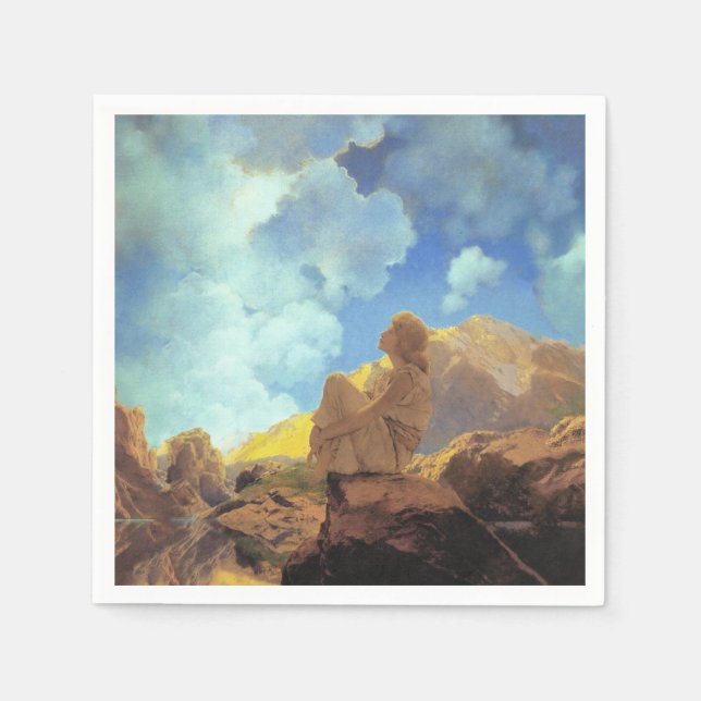 Maxfield Parrish Morning 1922 Cloud Blue Fine Art Napkins (Front)