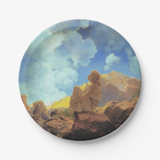 Maxfield Parrish Morning 1922 Cloud Blue Fine Art Paper Plates (Front)