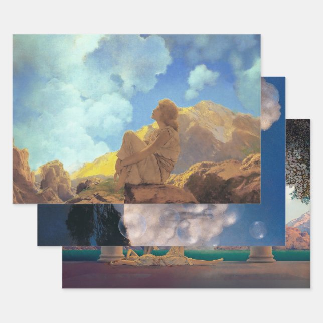 Maxfield Parrish Morning 1922 Cloud Blue Fine Art Wrapping Paper Sheets (Set)