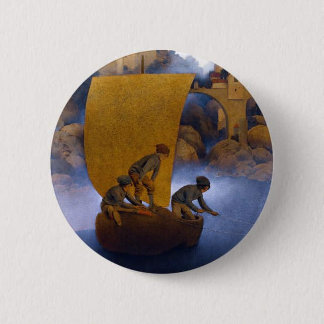 Maxfield Parrish Wynken Blynken and Nod Button (Front)