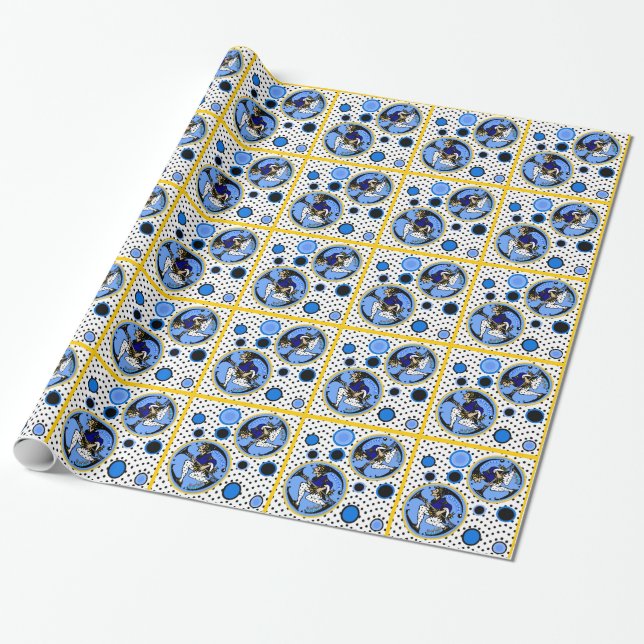 Maxfield Parrish-y Hanukkah Elf Wrapping Paper (Unrolled)