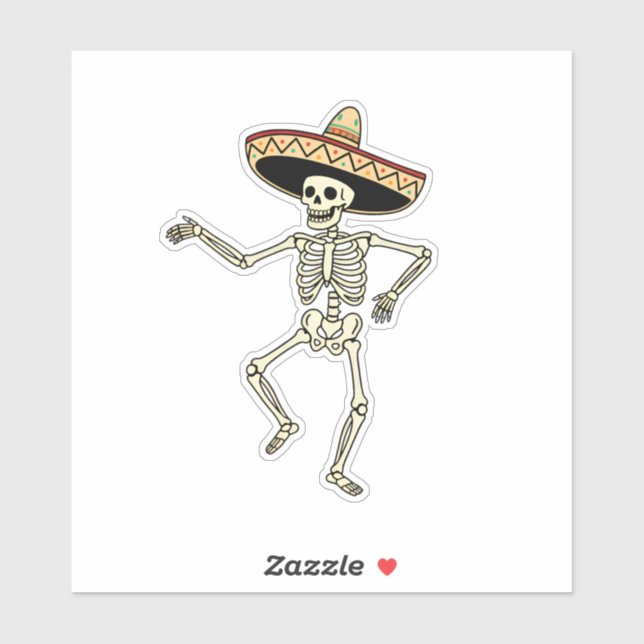 Maxican Dancing Skeleton With Sombrero Sticker (Sheet)