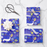 Maximal Hanukkah Wrapping Paper Sheets<br><div class="desc">Colorful dreidels,  menorahs,  and stars on a rich blue background.</div>