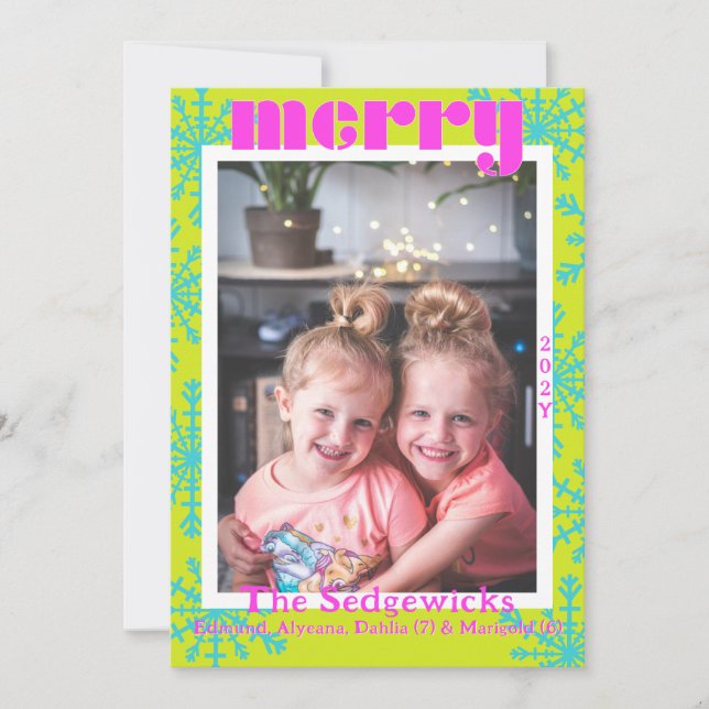 Maximal Merry Colorful Snowflake Modern Photo Holiday Card (Front)