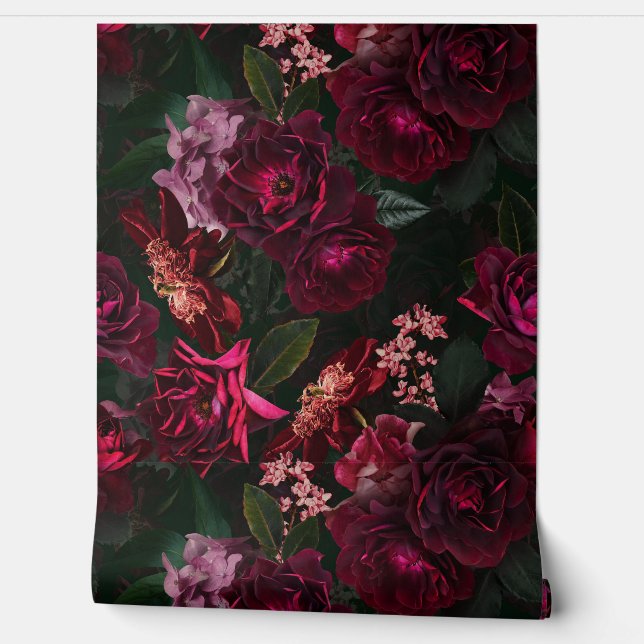 Maximalism Real Moody Roses Florals Wallpaper Wallpaper (Unrolling)