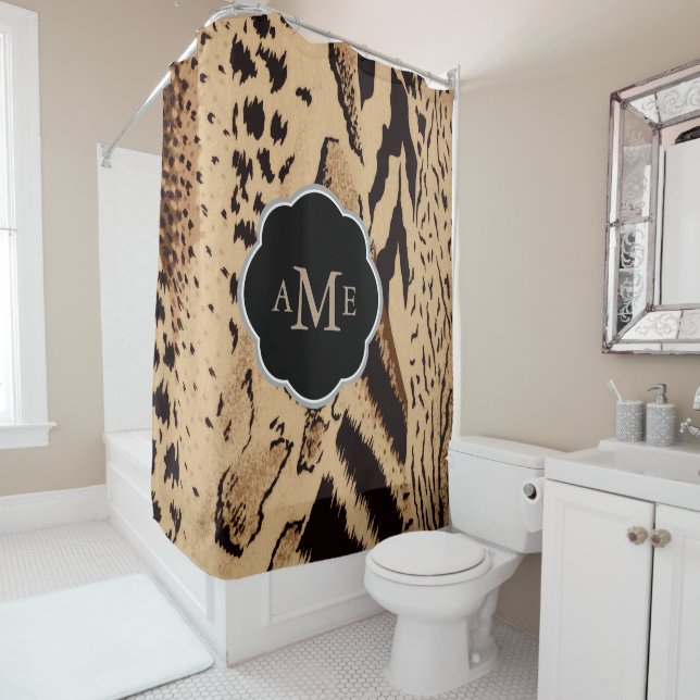 Maximalist 90s Animal Print - Personalized Shower Curtain (In Situ)