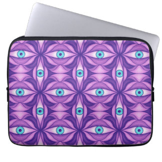 Maximalist Abstract Botanical Eye Pattern Purple Laptop Sleeve