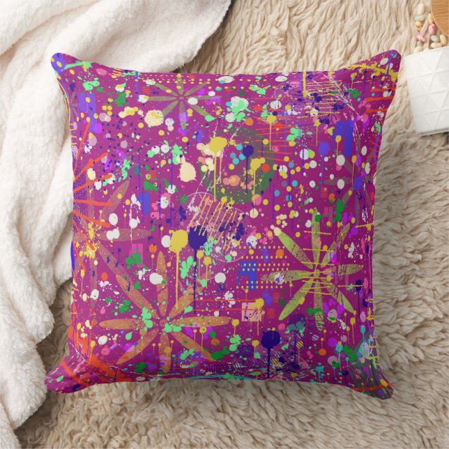 Maximalist Abstract in Bold Color Throw Pillow (Blanket)