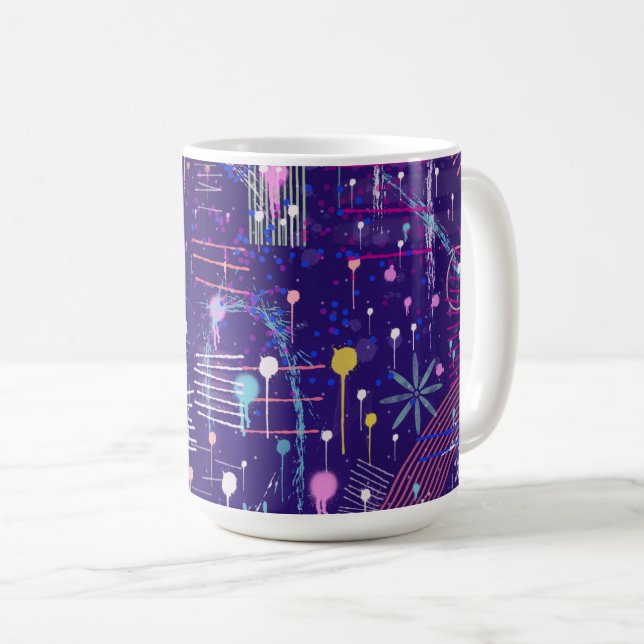 Maximalist Abstract on Purple Coffee Mug (Front Right)